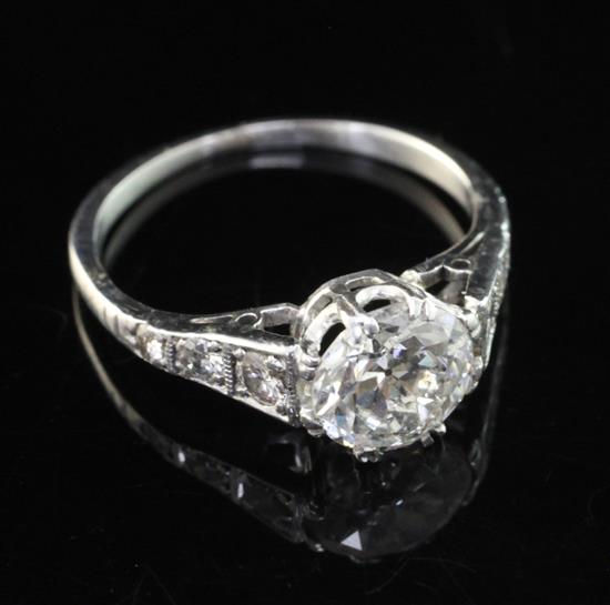 A platinum and single stone diamond ring, size K.